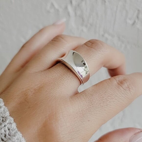 Concave Ring - Solid Sterling Silver Ring - 925 Stamped, Boho Chic, Bali, - Picture 9 of 9